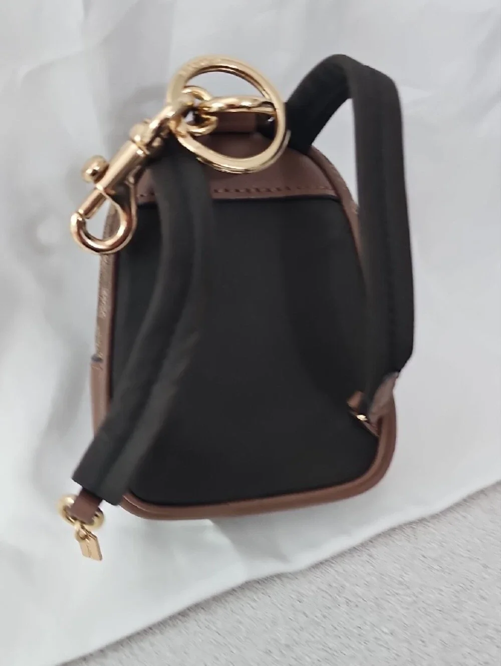 COACH Brown Signature Mini Backpack Keychain Pouch with Gold Hardware